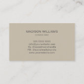 Moderne Monogram Logo Beige Consultant Visitekaartje (Achterkant)