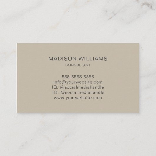Moderne Monogram Logo Beige Consultant Visitekaartje (Achterkant)