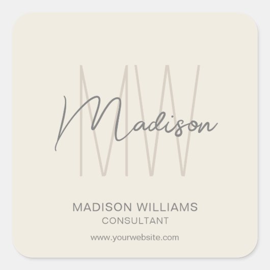 Moderne Monogram Logo Cream Consultant Sticker (Voorkant)