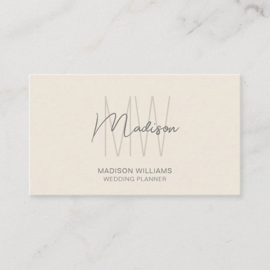 Moderne Monogram Logo Cream Weddingplanner Visitekaartje (Voorkant)