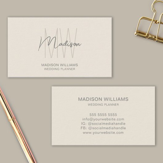 Moderne Monogram Logo Cream Weddingplanner Visitekaartje