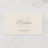 Moderne Monogram Logo Crème Tan Consultant Visitekaartje (Voorkant)