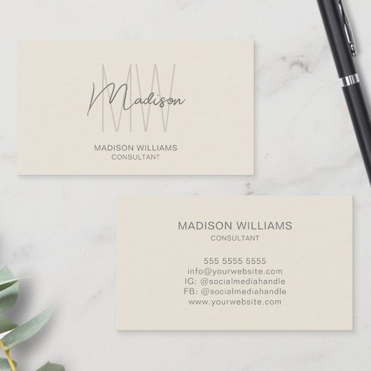 Moderne Monogram Logo Crème Tan Consultant Visitekaartje