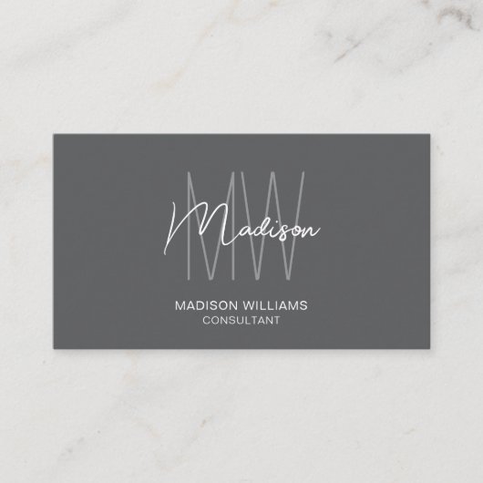 Moderne Monogram Logo Gray Consultant Visitekaartje (Voorkant)