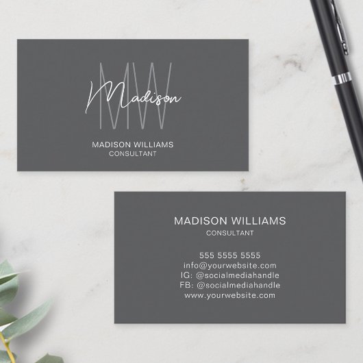 Moderne Monogram Logo Gray Consultant Visitekaartje