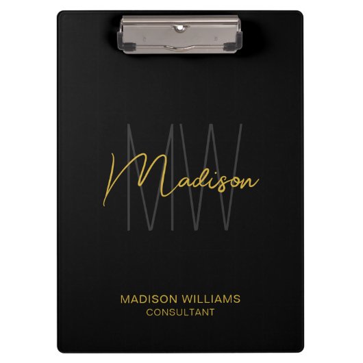 Moderne Monogram Logo Zwart Goud Consultant Klembord (Voorkant)