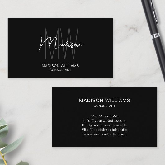 Moderne Monogram Logo Zwart Wit Consultant Visitekaartje