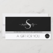 Moderne monogram Logo zwart-wit en witte cadeaubon (Voorkant)