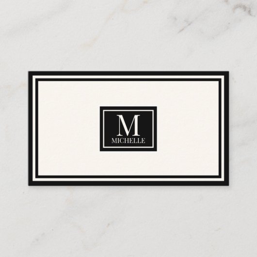 Moderne Monogram Luxe Zwart/Ivory Rand QR Code Visitekaartje (Voorkant)