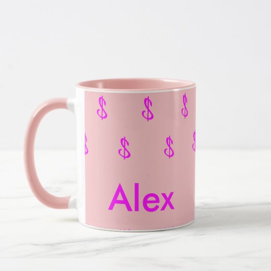 Moderne monogram magenta en roze geldpatroon mok (Links)