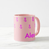 Moderne monogram magenta en roze geldpatroon mok (Voorkant rechts)
