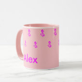 Moderne monogram magenta en roze geldpatroon mok (Voorkant links)