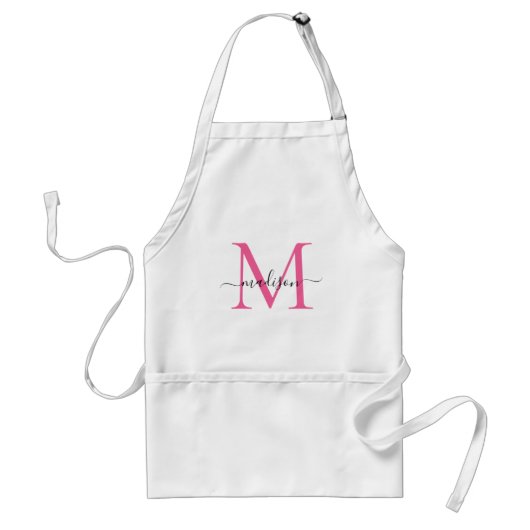 Moderne Monogram Magenta Roze Script Chef Cuisine Standaard Schort (Voorkant)