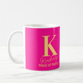 Moderne Monogram Maid of Honor Roze Koffiemok