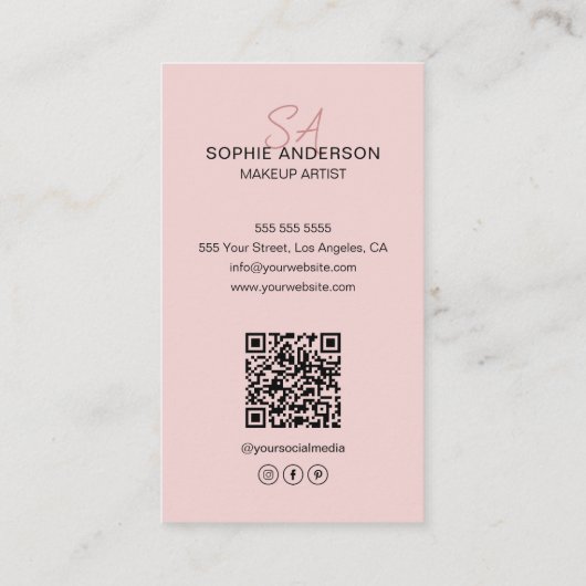 Moderne Monogram Make-up Artiest Foto Roze Visitekaartje (Achterkant)