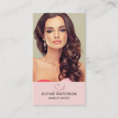 Moderne Monogram Make-up Artiest Foto Roze Visitekaartje (Voorkant)