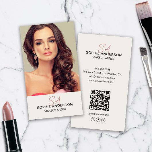 Moderne Monogram Make-up Artist Foto Visitekaartje
