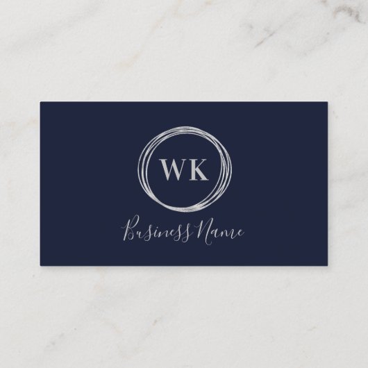 Moderne Monogram Marine Zilver QR Code Visitekaartje (Achterkant)