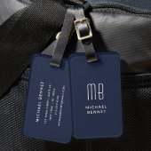Moderne monogram marineblauw bagagelabel