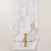Moderne Monogram Marmeren Patroon Gepersonaliseerd Strandlaken (Voorkant)