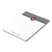Moderne monogram Memo Note Pad - zwart/rood/grijs Notitieblok (Linkerzijde)