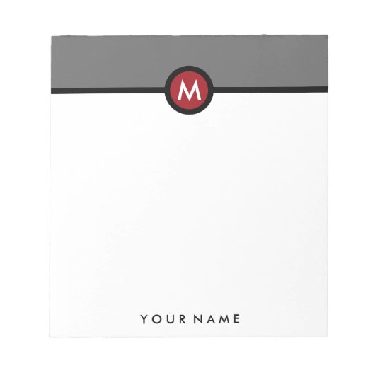 Moderne monogram Memo Note Pad - zwart/rood/grijs Notitieblok (Voorkant)
