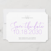 Moderne Monogram Minimaal Lila Paars Save the Date (Voorkant)