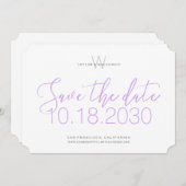 Moderne Monogram Minimaal Lila Paars Save the Date (Voorkant / Achterkant)