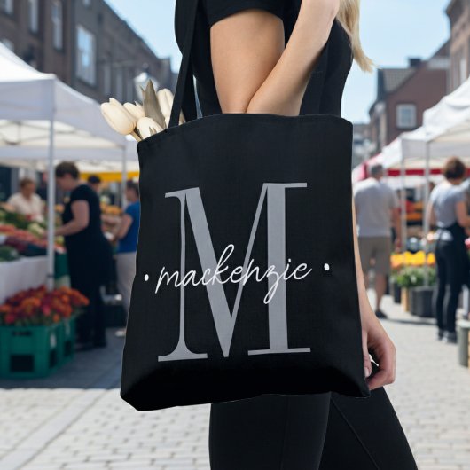 Moderne Monogram Minimaal Zwart Wit Tote Bag
