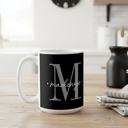 Moderne Monogram Minimal Zwart Wit Koffiemok