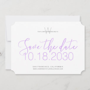 Moderne Monogram Minimale Lila Paarse Bewaar de Da Save The Date