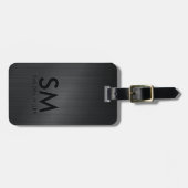 Moderne Monogram minimale zwart metallic textuur Bagagelabel (Voorkant horizontaal)
