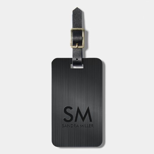 Moderne Monogram minimale zwart metallic textuur Bagagelabel (Voorkant verticaal)