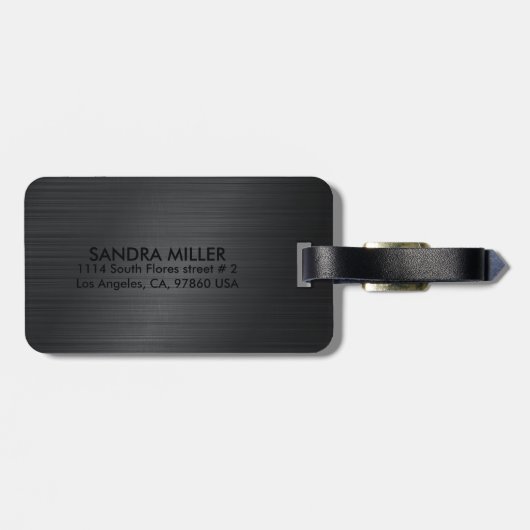 Moderne Monogram minimale zwart metallic textuur Bagagelabel (Achterkant horizontaal)