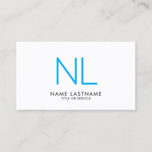 Moderne monogram Minimalistisch Clean Sky Blue Whi Visitekaartje (Voorkant)