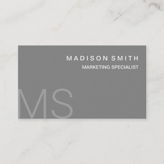 Moderne monogram minimalistisch grijs visitekaartje (Voorkant)