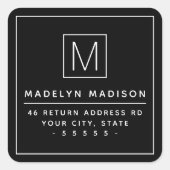 Moderne monogram minimalistisch zwart retouradres vierkante sticker (Voorkant)