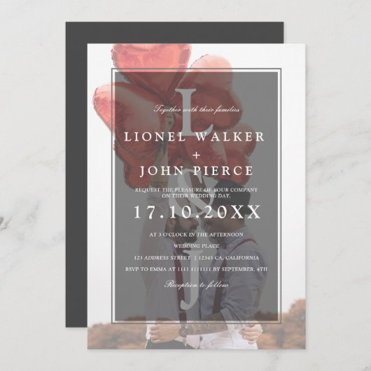 Moderne monogram minimalistische foto gay bruiloft kaart (Voorkant / Achterkant)