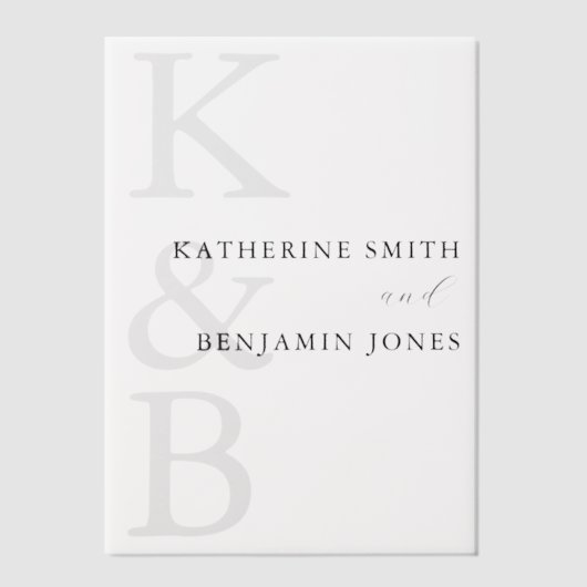 Moderne Monogram Minimalistische Overlay Wedding Vellum Uitnodigingen (Voorkant)