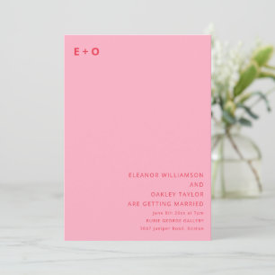 Moderne Monogram Minimalistische Roze Rode QR Huwe Kaart