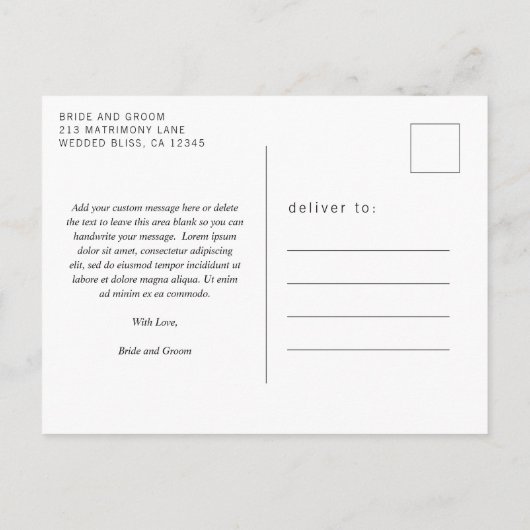 Moderne monogram minimalistische weddenschappen aankondigingskaart (Achterkant)