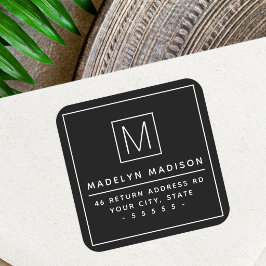 Moderne monogram minimalistische zwarte retouradre vierkante sticker