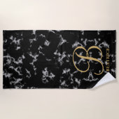 Moderne monogram monogram met zwarte marmer goudti strandlaken (Voorkant)