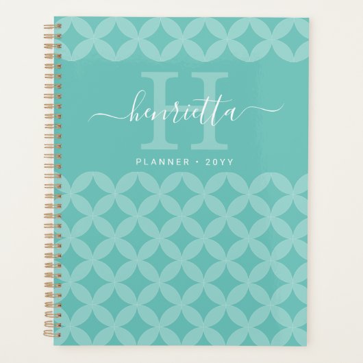 Moderne monogram monogram van Elegant Mint Circle Planner (Voorkant)