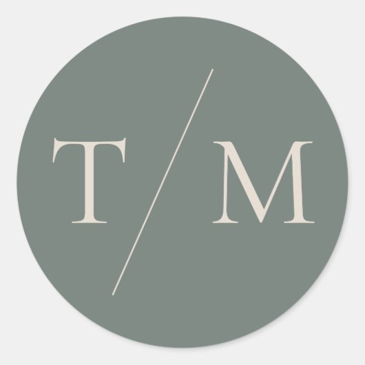 Moderne Monogram Moss Groene Bruiloft Seal Sticker (Voorkant)