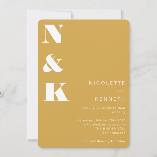 Moderne monogram Mustard Yellow Bold Chic Wedding Kaart (Voorkant)