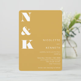 Moderne monogram Mustard Yellow Bold Chic Wedding Kaart