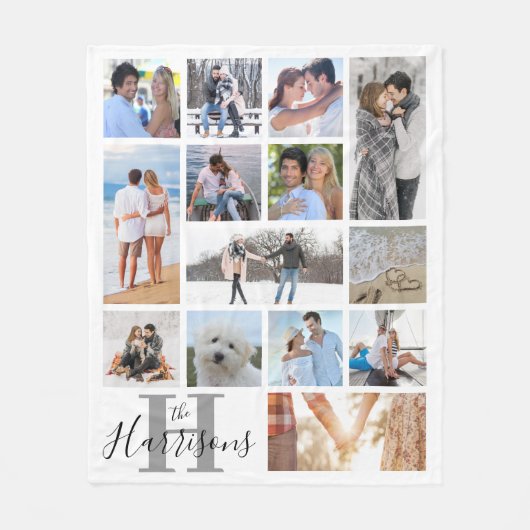 Moderne monogram naam 14 Foto Collage White Fleece (Voorkant)