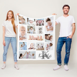 Moderne monogram naam 14 Foto Collage White Fleece Deken