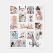 Moderne monogram naam 14 Foto Collage White Fleece Deken (Voorkant)